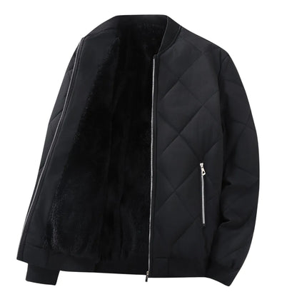 Gefütterte Winterjacke für Herren mit weichem Innenfutter und Reißverschluss – Rückansicht