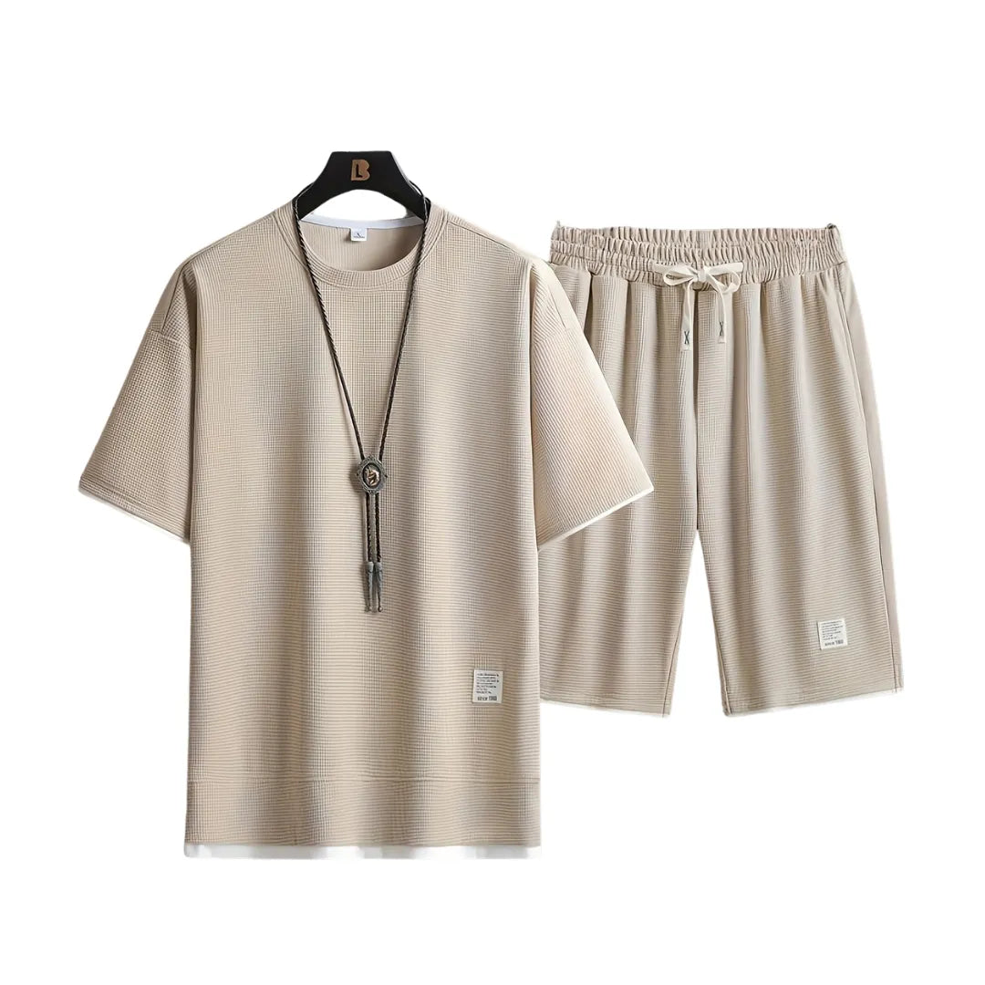 Herren Sommer-Set in Waffelstruktur – Zweiteiliges Freizeit-Outfit