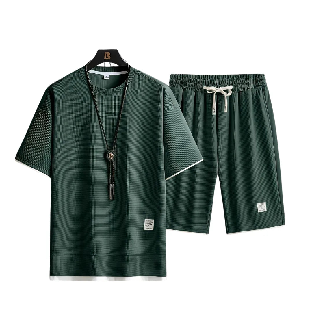 Herren Sommer-Set in Waffelstruktur – Zweiteiliges Freizeit-Outfit
