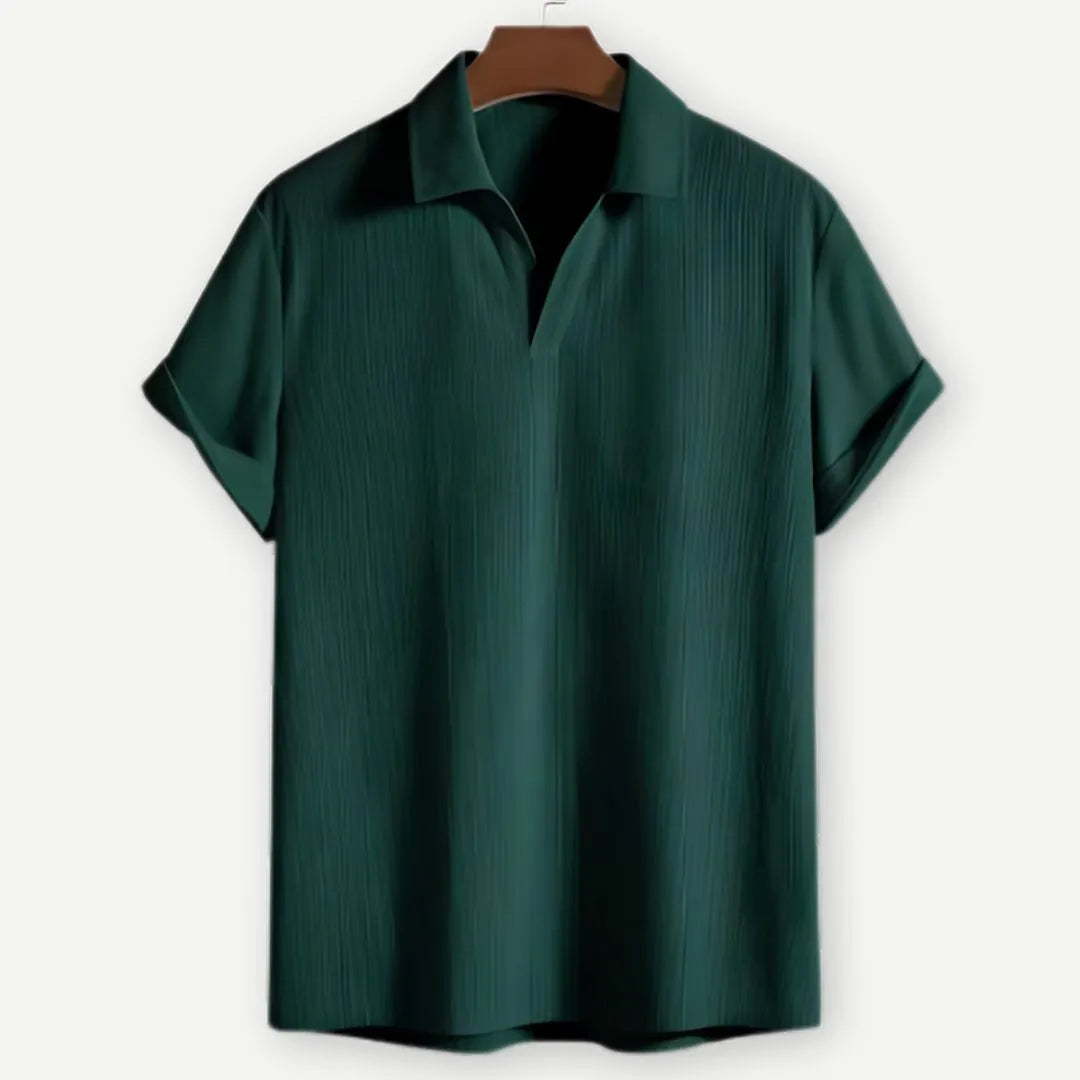 Geripptes Poloshirt für Herren mit offenem Kragen – Detailansicht