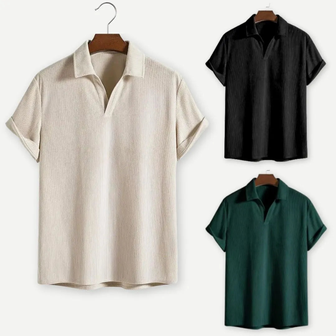 Geripptes Poloshirt für Herren mit offenem Kragen – Rückansicht